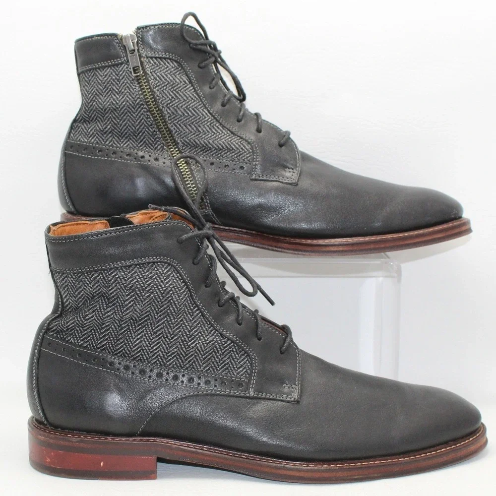 Johnston & Murphy Mens Black Leather Herringbone Dress Boots 20-3951 Size 10M